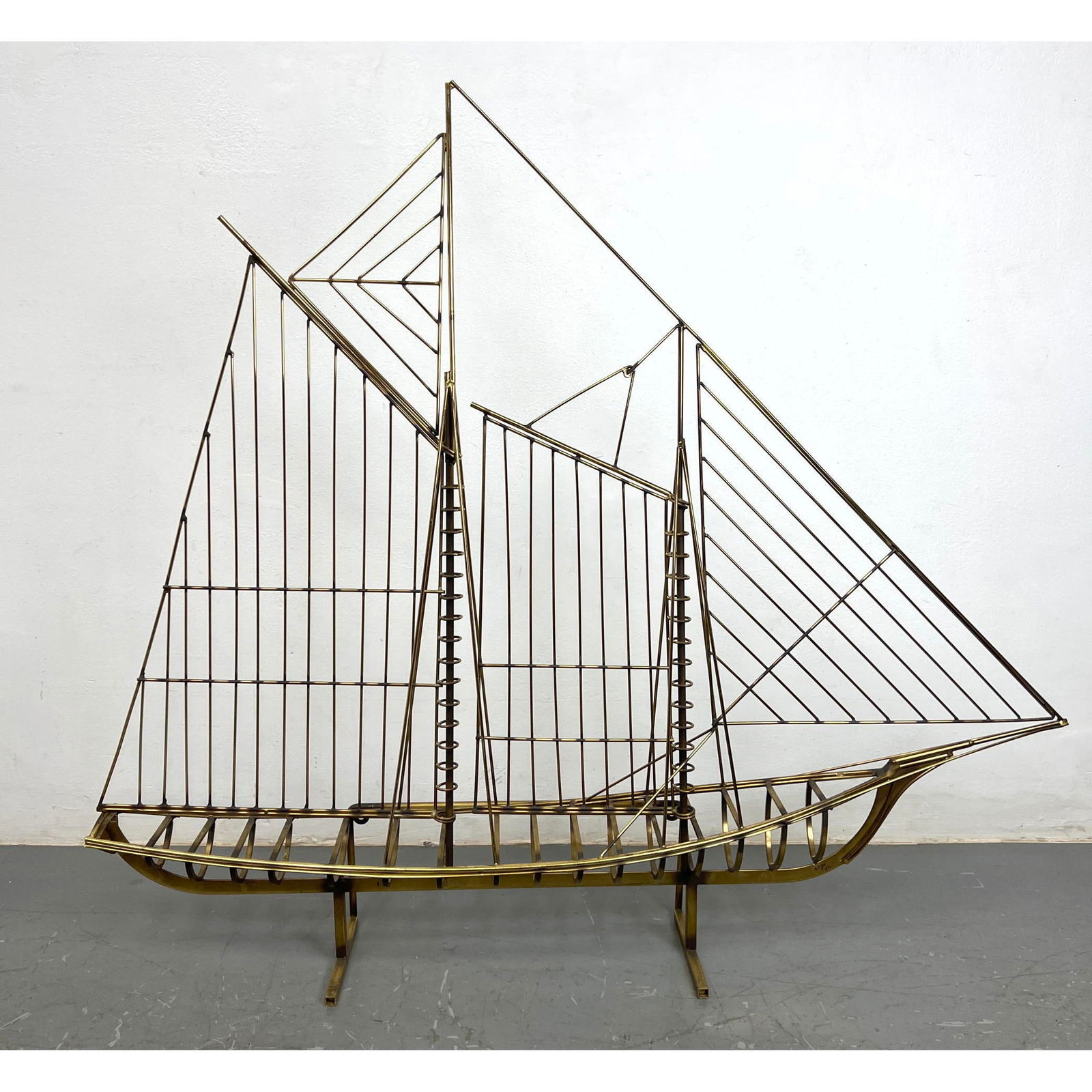 C JERE 1976 Large Brass Sailboat Sculpture. Modernist form designed to sit on table top OR hang on w (1 of 9)
