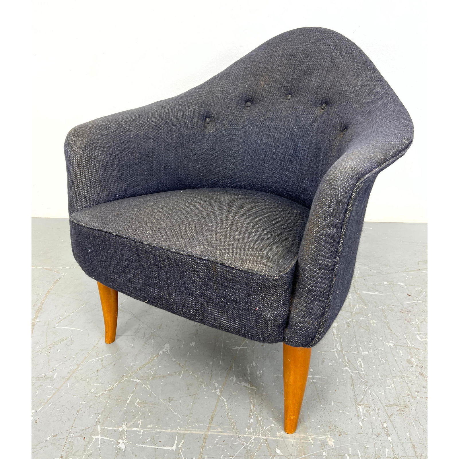 KERSTIN HORLIN HOLMQUIST Swedish Lounge Chair. Modernist Arched Back with flared rolled arms. Tufted (1 of 10)