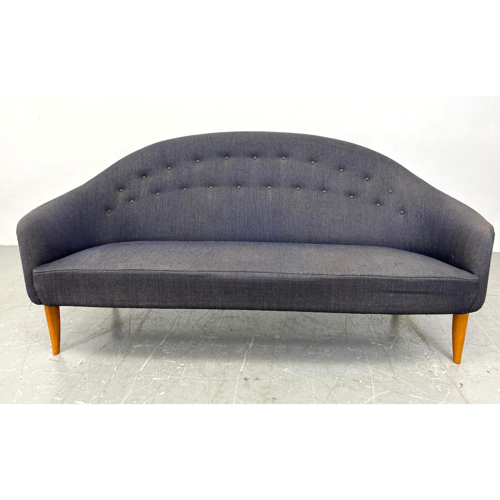 KERSTIN HORLIN HOLMQUIST Swedish Sofa Couch. Modernist Arched Back with flared rolled arms. Tufted B (1 of 11)