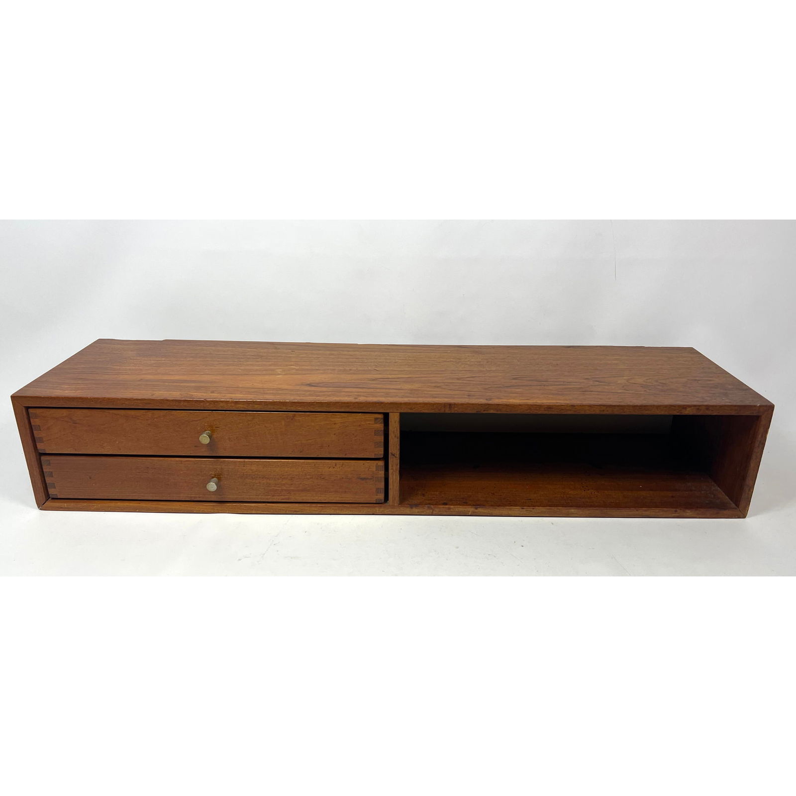 AKSEL KJERSGAARD Danish Teak Wall Mounted Console. 60's Modern Wall Shelf with Two Drawers. Model 13 (1 of 14)