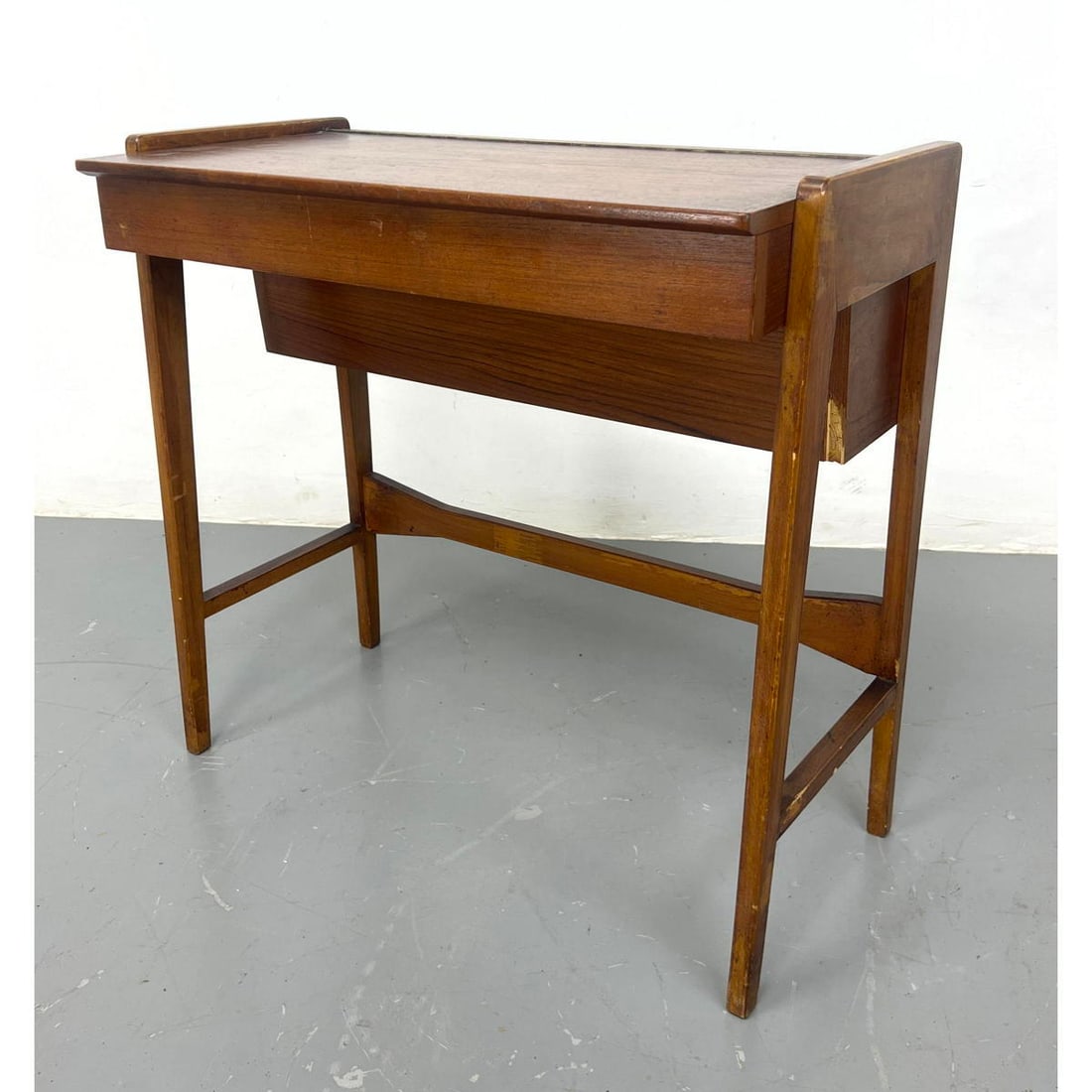 Danish Modern Teak Writing Desk. Table w/ Storage. Hinged top surface opens to reveal interior compa (1 of 12)