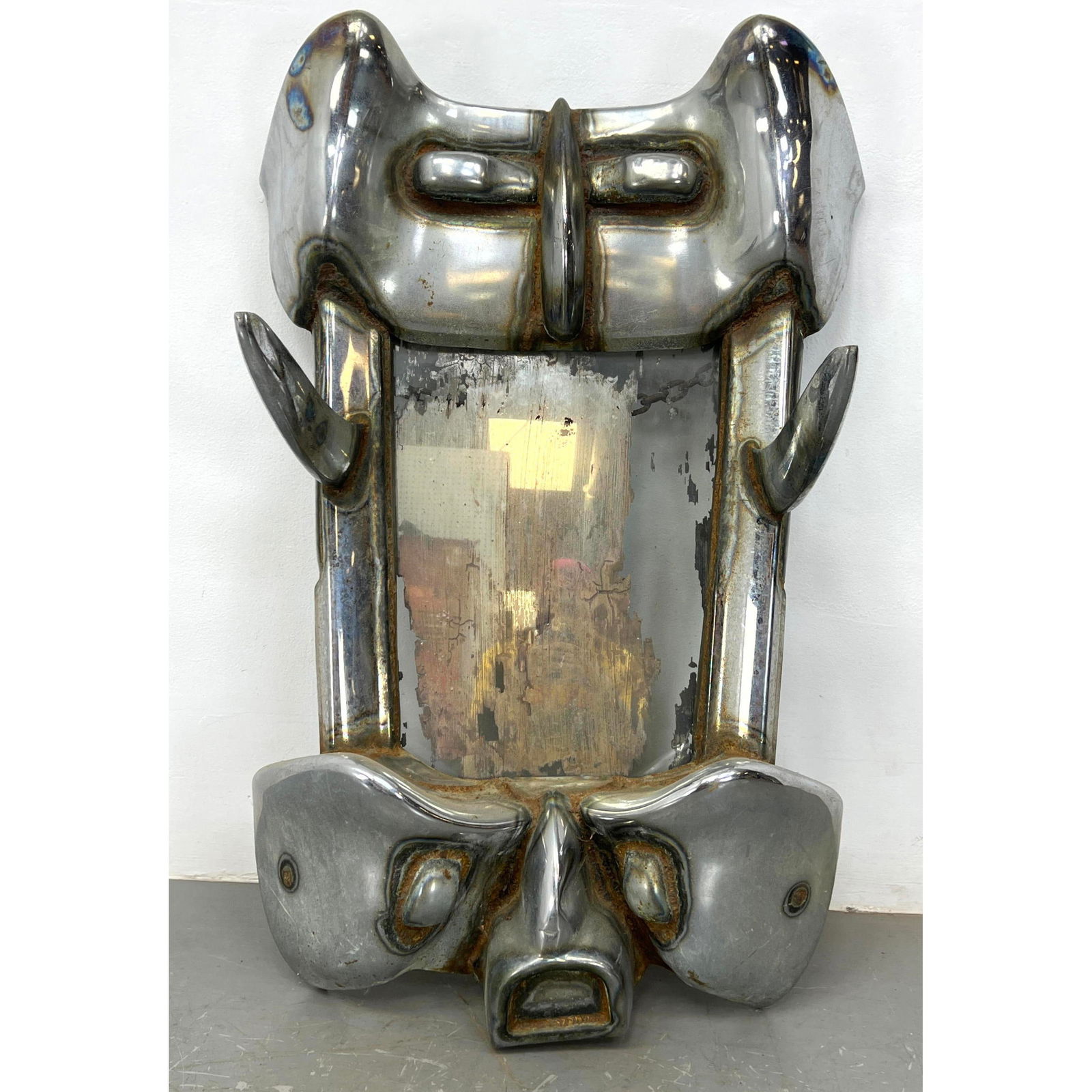JASON SELEY Welded Auto Bumper Framed Mirror Hat Rack. 1966. Industrial Sculpture. Almost Figural. F (1 of 14)