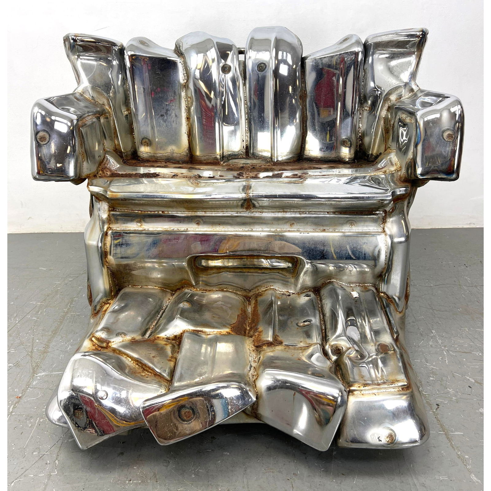 JASON SELEY Welded Car Bumper "Boardwalk" Chair. Industrial Sculpture. 1974. Love seat. Functions as (1 of 14)
