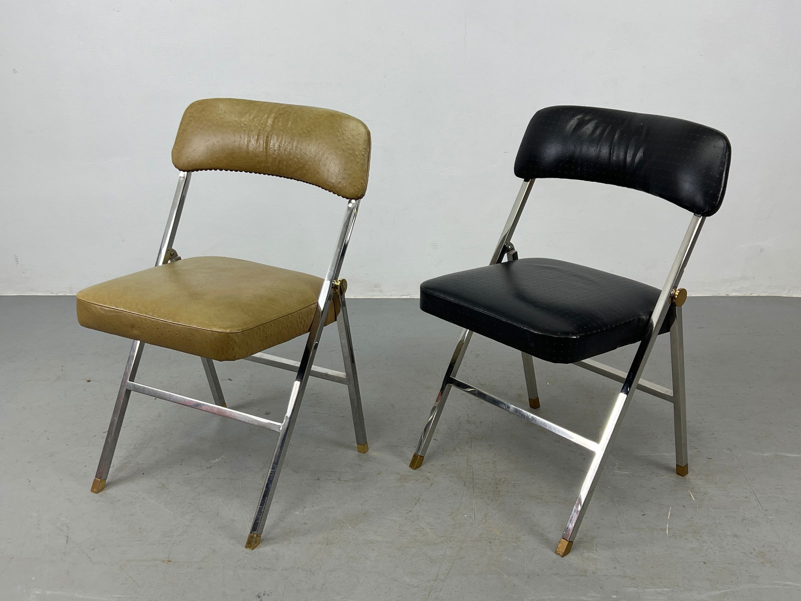 2pc Karl Springer Chrome Frame Brass Accent Folding Chairs. Modernist design. Heavy construction. (1 of 17)
