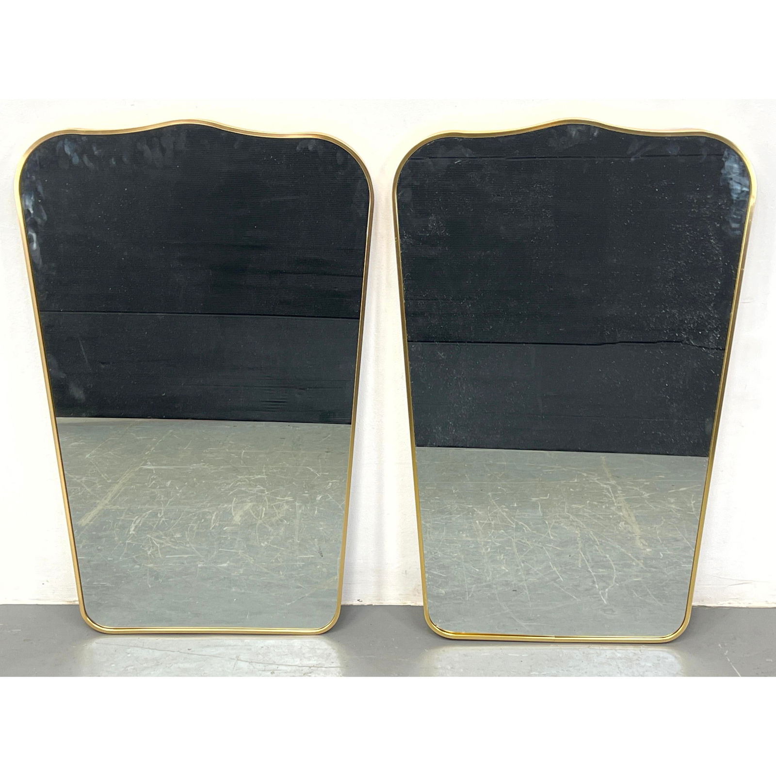 Contemporary Gio Ponti style mirrors. Brass colored brushed aluminum. (1 of 9)