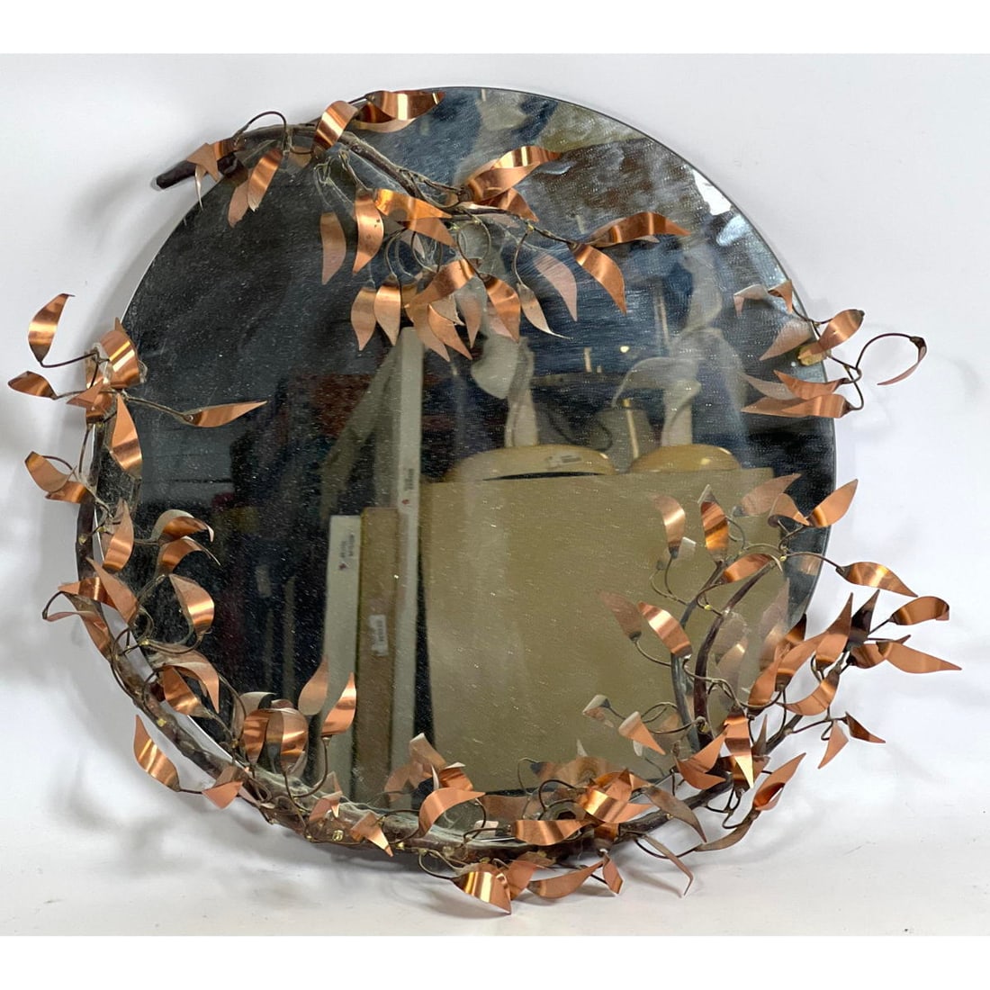 Mixed Metals Modernist Sculptural Frame Wall Mirror. C Jere inspired leaves on branches frame. (1 of 6)