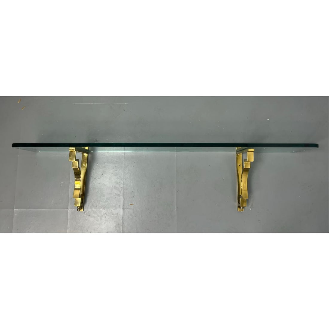 Modern Glass Wall Shelf. Pr Brass Brackets. Glass has a chip as shown (1 of 10)
