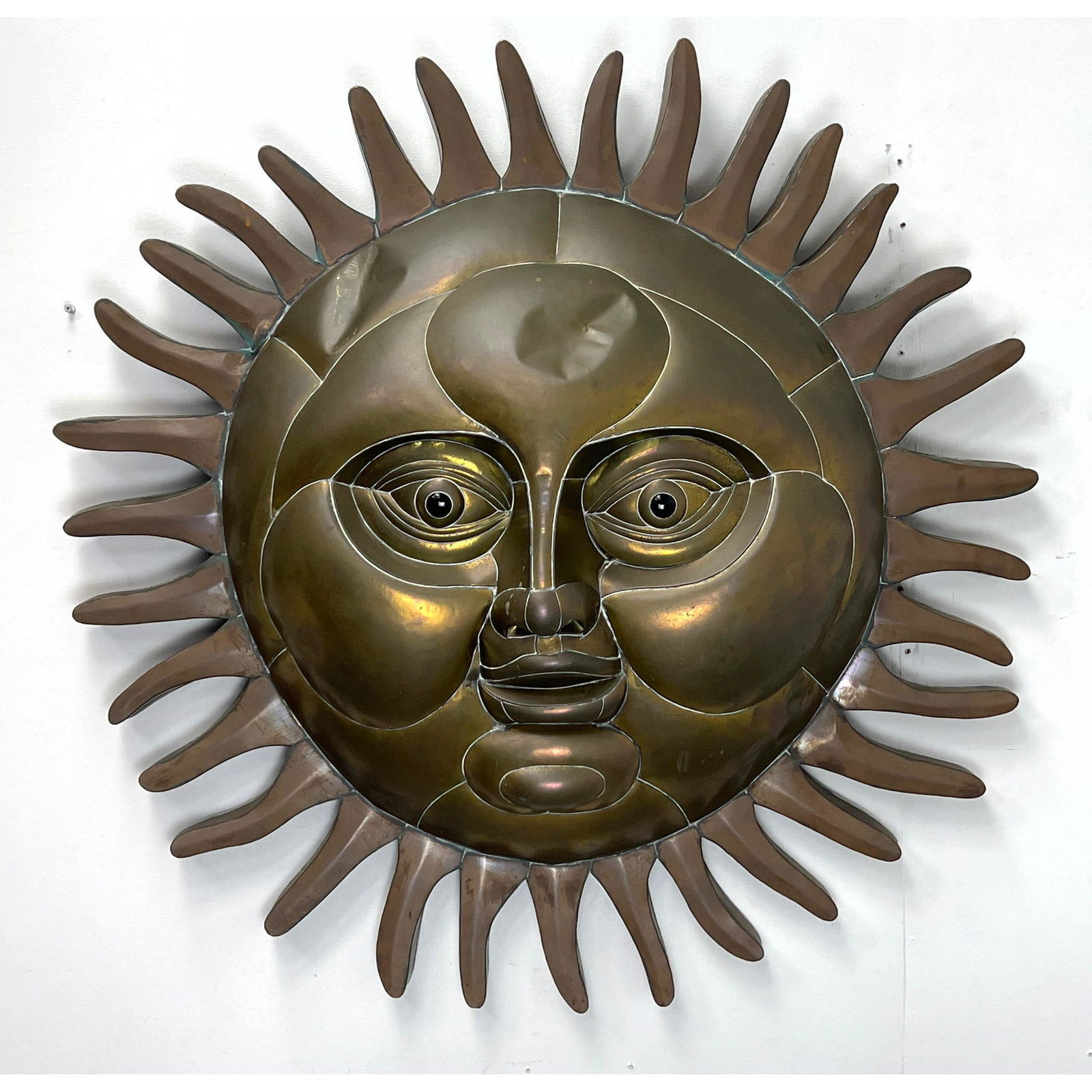 Sergio Bustamante Attributed Large Brass  Wall Sun Face. Signed. Unsigned. (1 of 9)