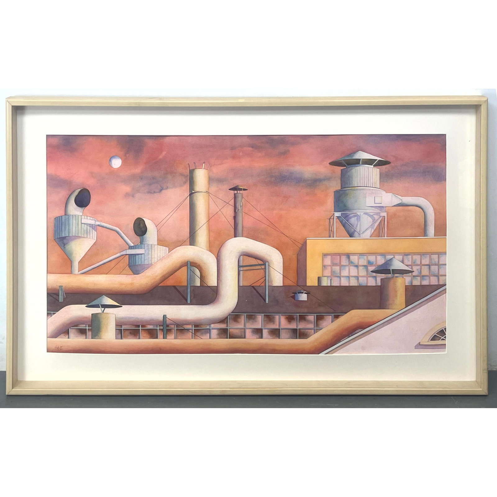 Lauren Litwa Holden 1992 Industrial watercolor Painting on Paper. Wawa Pennsylvania: Lauren Litwa Holden 1992 Industrial watercolor Painting on Paper. Wawa Pennsylvania Dimensions: Image Size: H: 26 inches: W: 47.5 inches: Frame Height: 35.5 inches: Frame Width: 56 inches ---