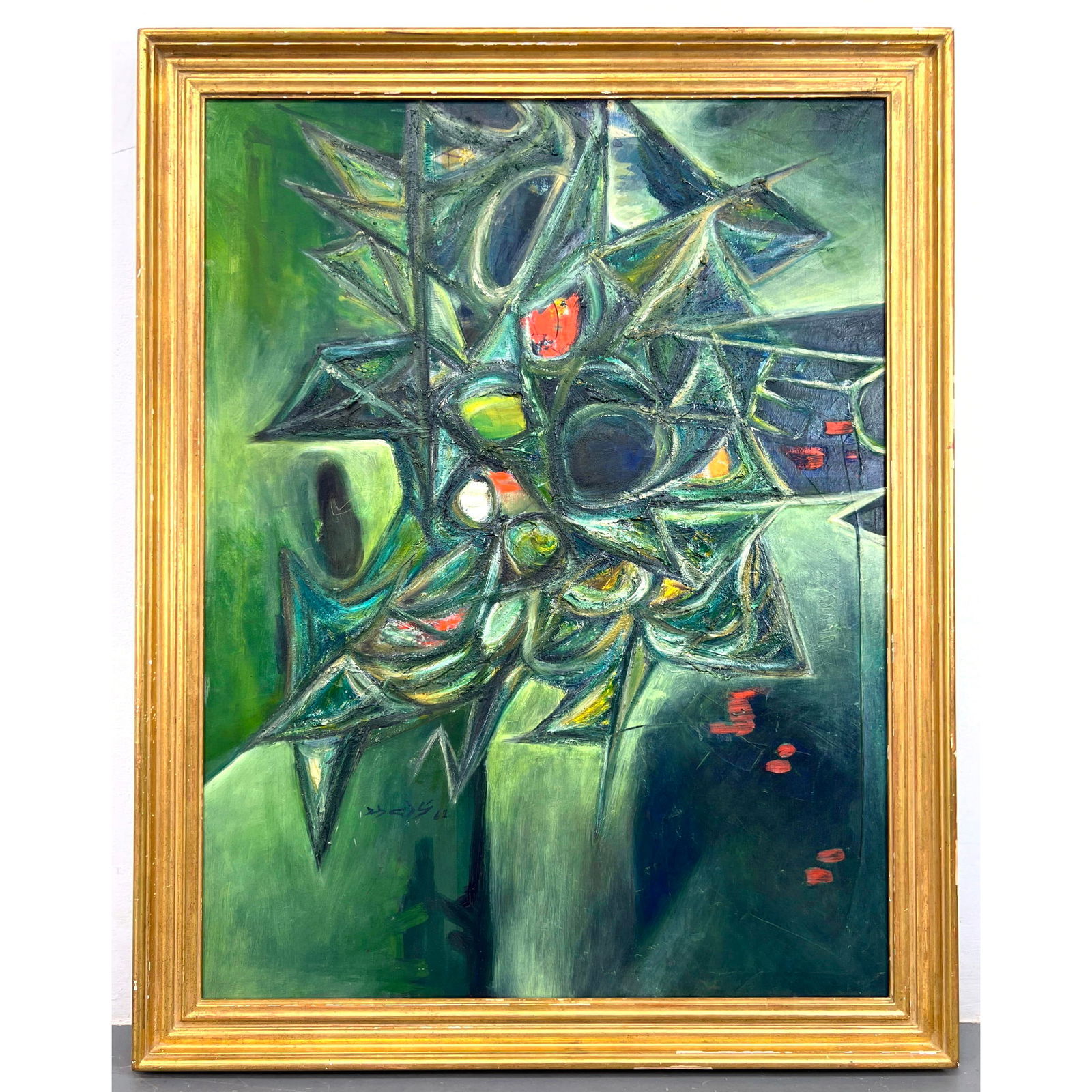 Gulam Rasool Santosh modernist, Indian abstract Modern painting on Canvas.: Gulam Rasool Santosh modernist, Indian abstract Modern painting on Canvas. Dimensions: Image Size: H: 42 inches: W: 32 inches: Frame Height: 47.5 inches: Frame Width: 37.5 inches ---