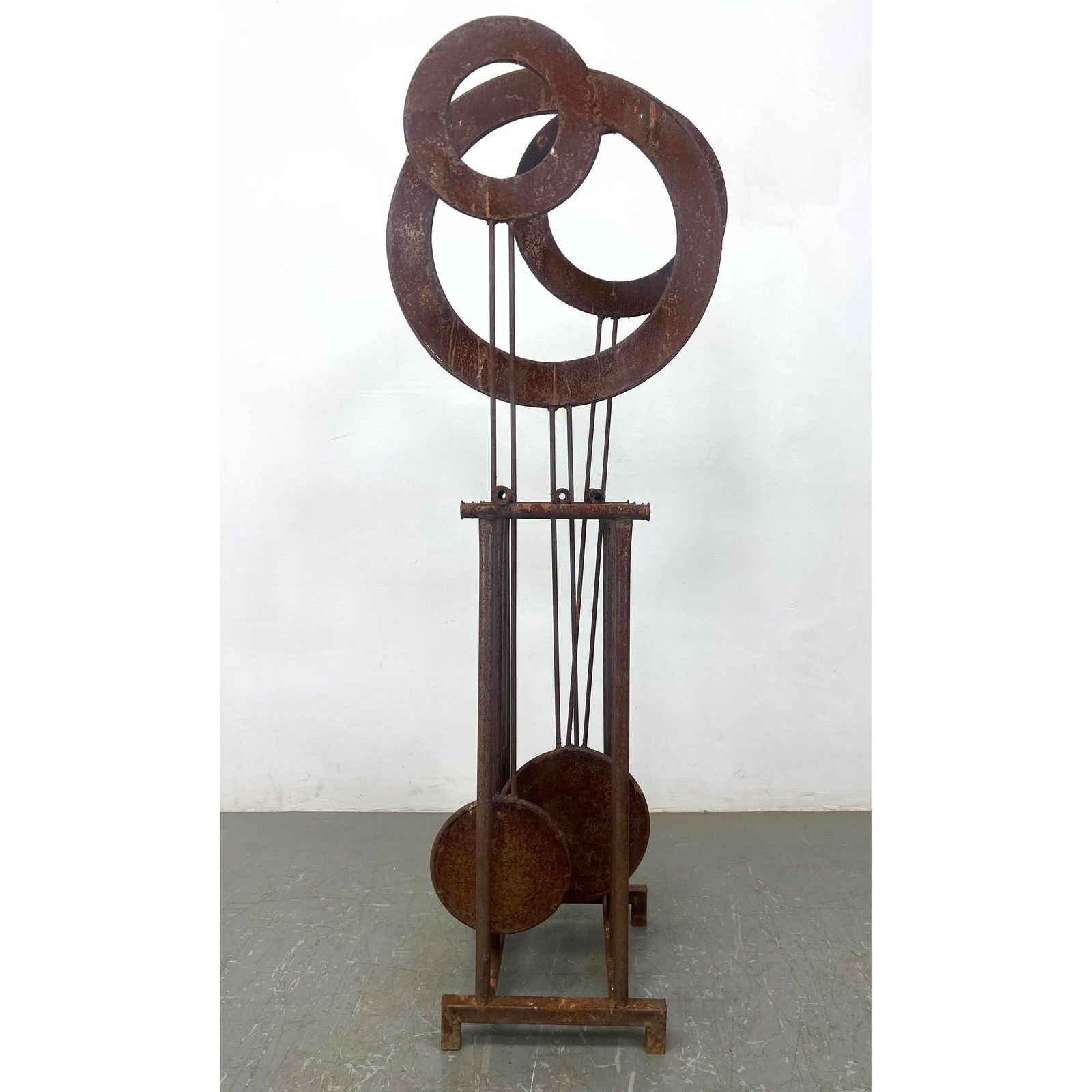 Iron kinetic 3 lobe sculpture. Intentional rust. (1 of 8)