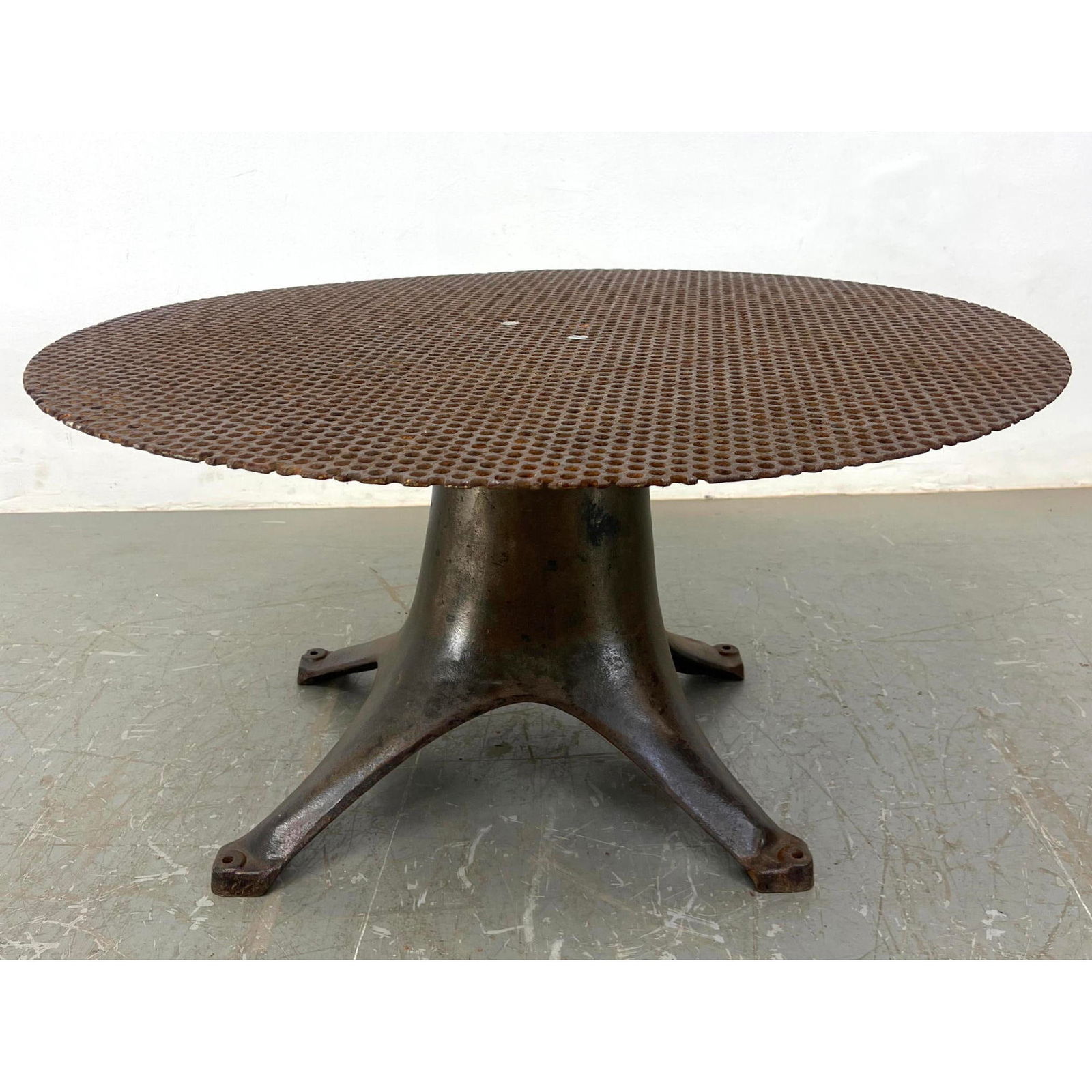 Steel Round cocktail table with perforated top. Industrial design. (1 of 11)