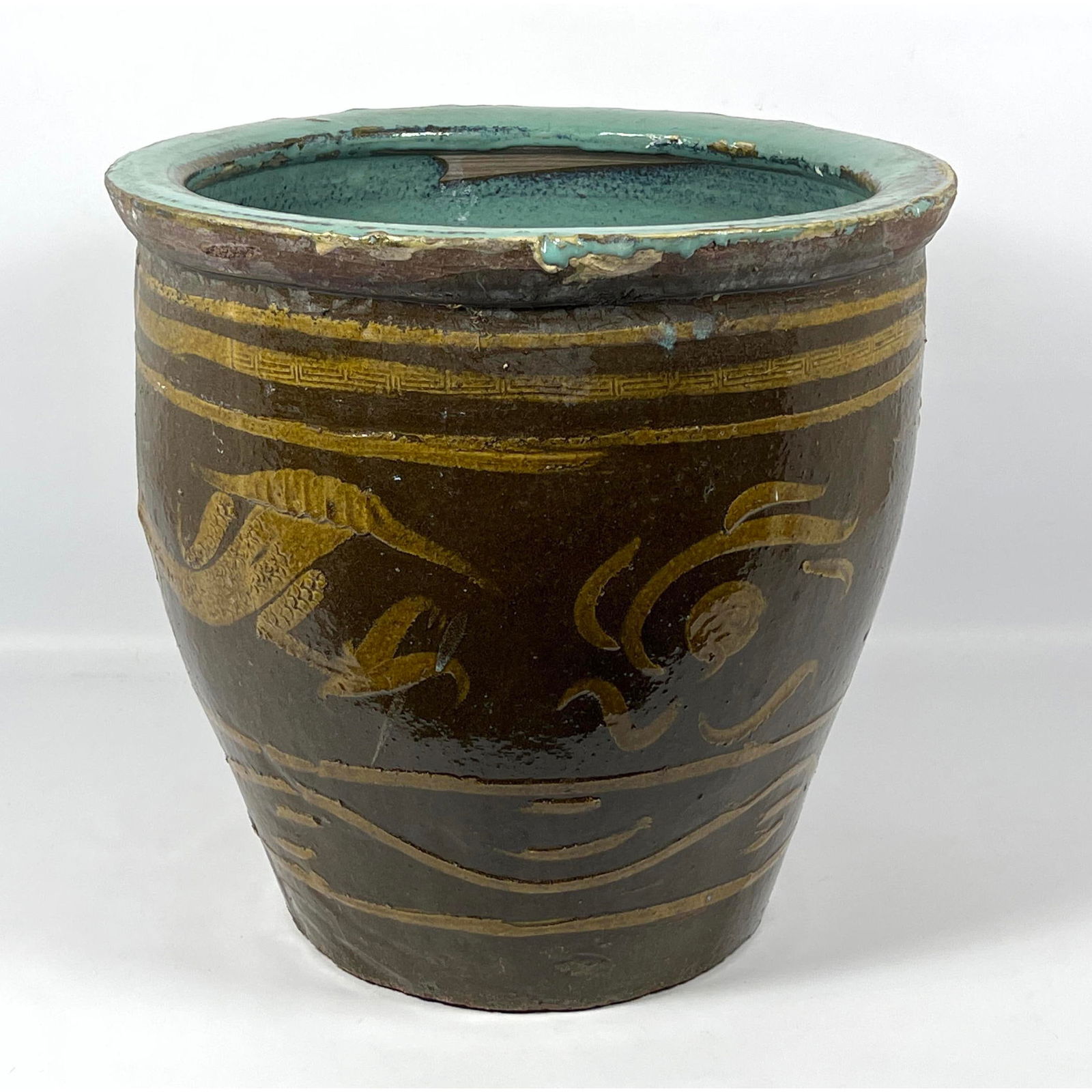 Asian Soft paste planter, Brown. Dragon Design. (1 of 8)