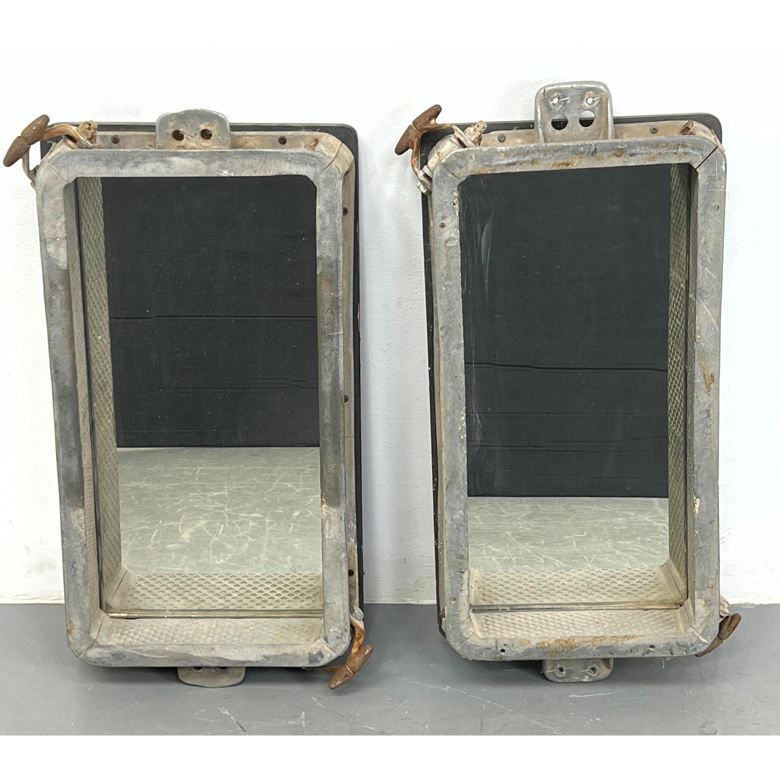 Pair aluminum wall mirrors Fabricated from vintage factory trays. Industrial Design. (1 of 13)