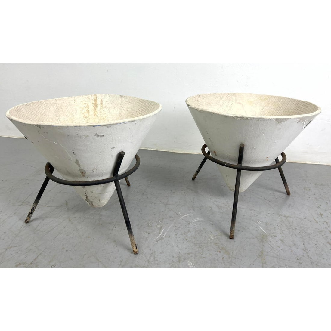 Pr Willy Guhl Cone Planters on wrought iron bases. Patio. Outdoor. Garden. (1 of 7)