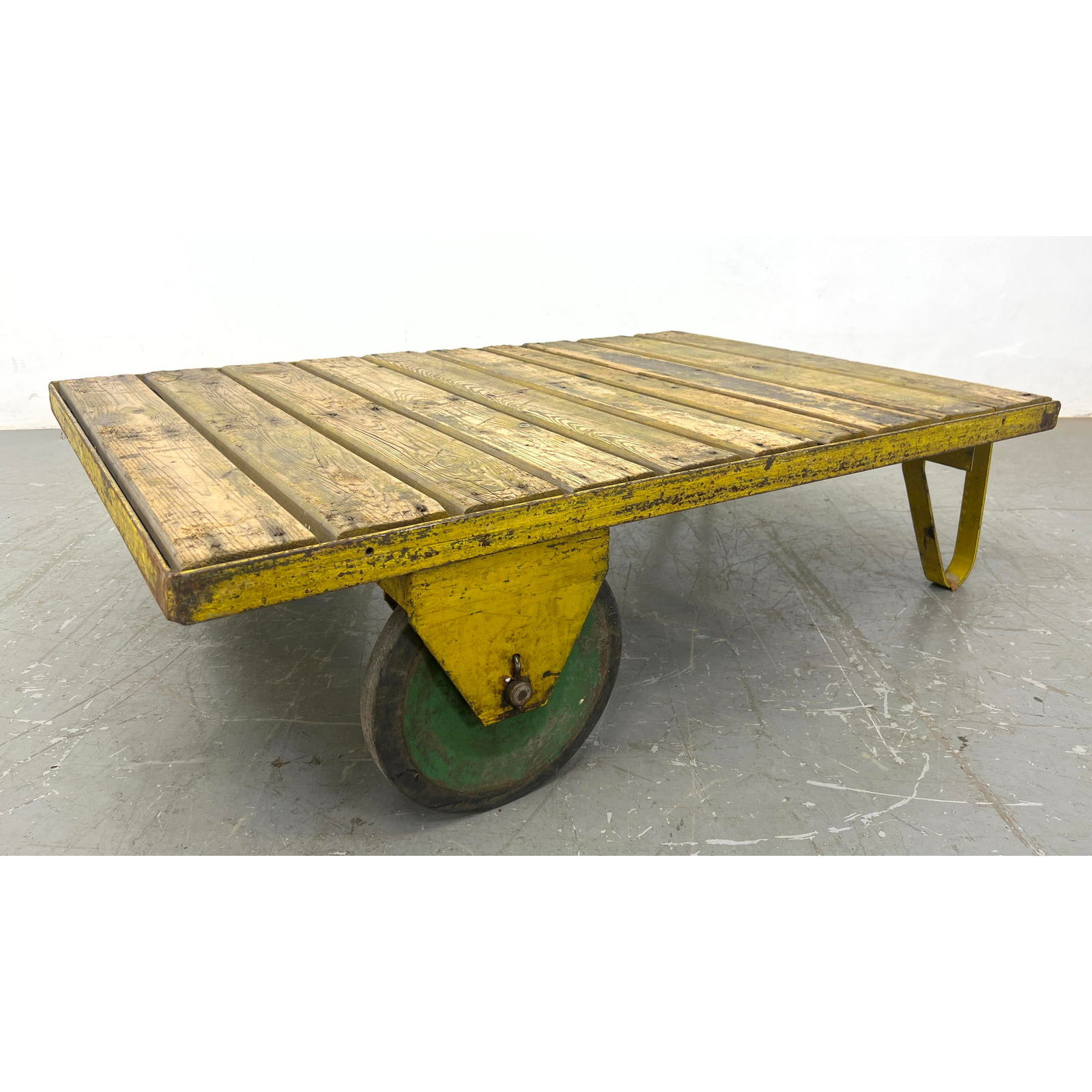 European industrial cart. Yellow Steel with wood slats. (1 of 10)