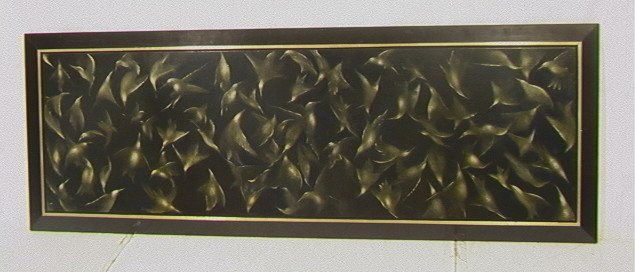 MICHAEL GALLAGHER Oil on Board Painting. BIRDS. ": MICHAEL GALLAGHER Oil on Board Painting. BIRDS. "Poem 2002 (Birds)" Sold by Schmidt & Dean Gallery, Philadelphia; Purchased for $6400 in 2002. Long Horizontal Image looks great over a sideboard or cre