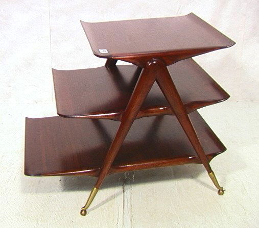 Gio Ponti Style Occasional Side Table Magazine Rac: Italian Modern Occasional Side Table Magazine Rack. Three tiered. Brass leg bases.-- Dimensions: H: 25 inches: W: 20.5 inches: D: 31 inches ---
