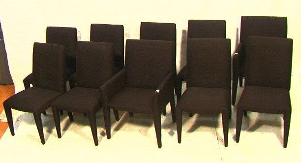 Set 10 Shenandoah For ROCHE BOBOIS Dining Chairs.: Set 10 Shenandoah For ROCHE BOBOIS Dining Chairs. Black Herringbone Upholstery.-- Dimensions: H: 35.5 inches: W: 24 inches: D: 23 inches ---