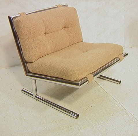 Milo Baughman Style Tubular Chrome Lounge Chair A: Milo Baughman Style Tubular Chrome Lounge Chair Armless.-- Dimensions: H: 26.5 inches: W: 29 inches: D: 25 inches ---