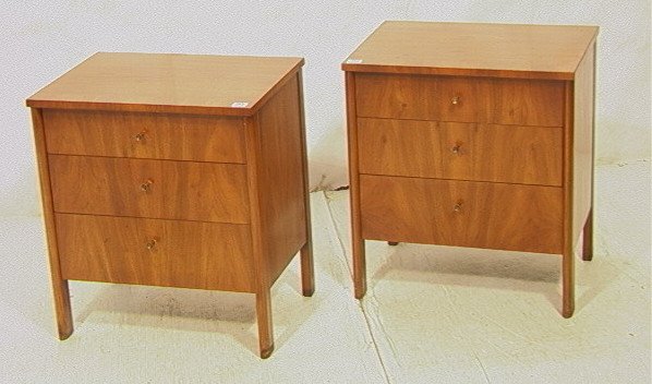 PR John Widdicomb Side Tables Night stands. Thre: PR John Widdicomb Side Tables Night stands. Three drawer cabinets. -- Dimensions: H: 24 inches: W: 22 inches: D: 16 inches ---