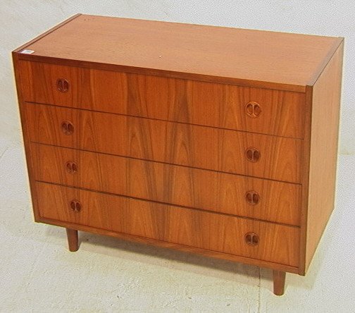 Danish Modern Teak Bachelor Chest Dresser. Reces: Danish Modern Teak Bachelor Chest Dresser. Recessed wood pulls. -- Dimensions: H: 31 inches: W: 39 inches: D: 17.75 inches ---