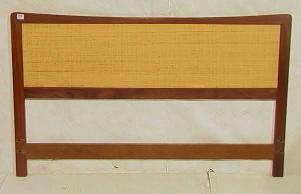 Danish Modern Teak and Cane Headboard Bed. Unmar: Danish Modern Teak and Cane Headboard Bed. Unmarked.-- Dimensions: H: 35.5 inches: W: 59.75 inches ---
