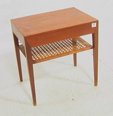 Hans Wegner Attribution Single Drawer Side Table.: Hans Wegner Attribution Single Drawer Side Table. Tapered recessed drawer front. -- Dimensions: H: 19.5 inches: W: 19.5 inches: D: 13.5 inches ---