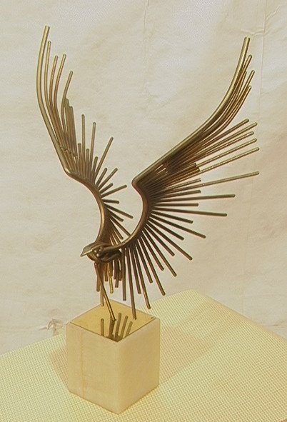 C. Jere Welded Rod Bird Sculpture. Onyx Base. S: C. Jere Welded Rod Bird Sculpture. Onyx Base. Signed.-- Dimensions: H: 26.5 inches: W: 14.5 inches: D: 17 inches ---