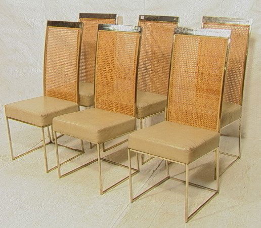 Set 6 Thayer Coggin Dining Chairs with Tall Caned: Set 6 Thayer Coggin Dining Chairs with Tall Caned Backs. Brass Finish. 1982-- Dimensions: H: 43.25 inches: W: 19 inches: D: 24 inches ---