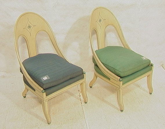 PR Michael Taylor Klismos Style Lounge Chairs. N: PR Michael Taylor Klismos Style Lounge Chairs. Neoclassical spoon back slipper chairs.-- Dimensions: H: 36 inches: W: 21.75 inches: D: 25.5 inches ---