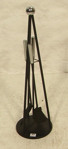 Set Modernist Fireplace Tools. Chrome & Black Iro: Set Modernist Fireplace Tools. Chrome & Black Iron. Tripod Form with 3 Tools. Unmarked.-- Dimensions: H: 31 inches: W: 8.5 inches ---