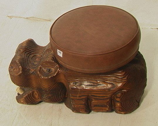 Wood Carved Hippopotamus Stool. Carved Hippo with: Wood Carved Hippopotamus Stool. Carved Hippo with Cushion Seat Stool.-- Dimensions: H: 16 inches: W: 24 inches: D: 15 inches ---