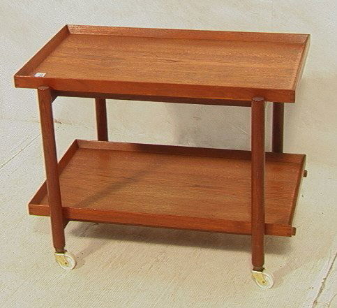 POUL HUNDEVAD VAMDRUP Teak Bar Cart. Danish Mod: POUL HUNDEVAD VAMDRUP Teak Bar Cart. Danish Modern. Labeled. Sliding top and lift off lower tray shelf.-- Dimensions: H: 22.5 inches: W: 29.5 inches: D: 20.25 inches ---