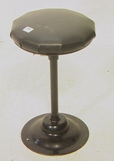 Industrial PEERLESS APPLIANCE Co. Adjustable Stoo: Industrial PEERLESS APPLIANCE Co. Adjustable Stool. Black metal base & chrome knob. Label.-- Dimensions: H: 31 inches: W: 12 inches: D: 12 inches ---