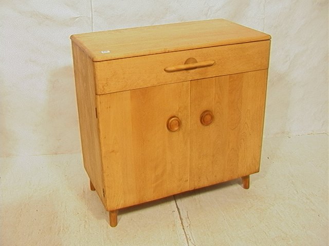 TEMPLE STUART Colonial Modern Blond Server Cabine: TEMPLE STUART Colonial Modern Blond Server Cabinet. One drawer over two door cabinet. Tapered modern legs. Circle pulls. Marked. -- Dimensions: H: 34 inches: W: 34.5 inches: D: 18 inches ---