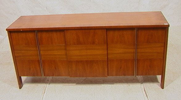 JOHN WIDDICOMB Triple Dresser. Banded Top. Metal: JOHN WIDDICOMB Triple Dresser. Banded Top. Metal & ebonized handles. American Modern. -- Dimensions: H: 32 inches: D: 20 inches: L: 72 inches ---