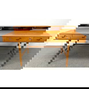 Peter Lovig Nielsen Teak Danish Modern Flip Top Desk marked Lovig Dansk Designs Denmark: Peter Lovig Nielsen Teak Danish Modern Flip Top Desk marked Lovig Dansk Designs Denmark Includes: 1 - 9 inch leaf. Dimensions: Frame Height: 29 inches, Frame Width: 64 inches, Depth: 29 inches. - Imag