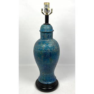 Aldo Londi Bitossi Rimini Blue Glazed Ceramic Table Lamp Italy Italian: Aldo Londi Bitossi Rimini Blue Glazed Ceramic Table Lamp Italy Italian Dimensions: Height: 25.5 inches, Width: 7 inches, Depth: 7 inches. --- US Packing and Shipping charge: In house shipping availabl