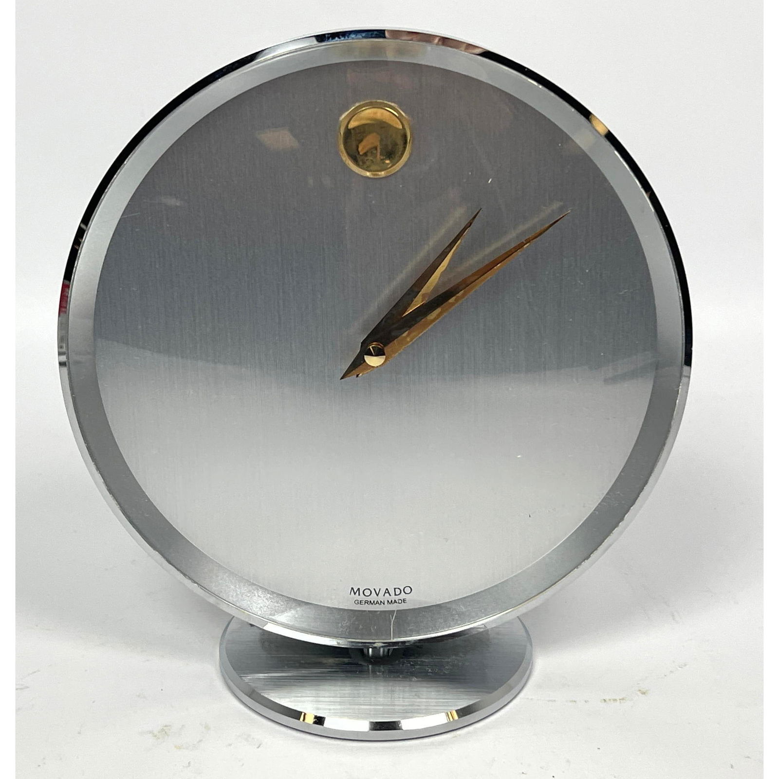 Mid Century Modern MOVADO Nickel Plated  Clock. Battery Op. Marked Movado; made in Germany. (1 of 11)