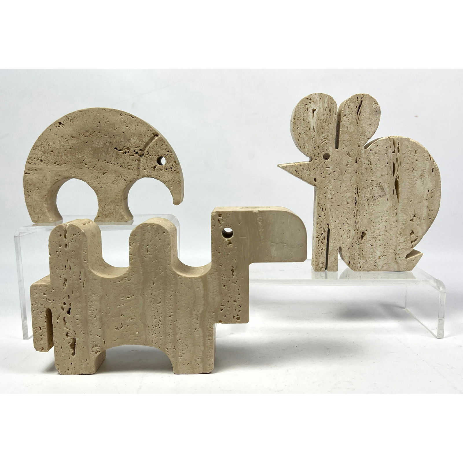 3pc FRATELLI MANNELLI Italy Animals. Italian Travertine Marble Figural Sculptures: Ant Eater, Mouse, (1 of 14)