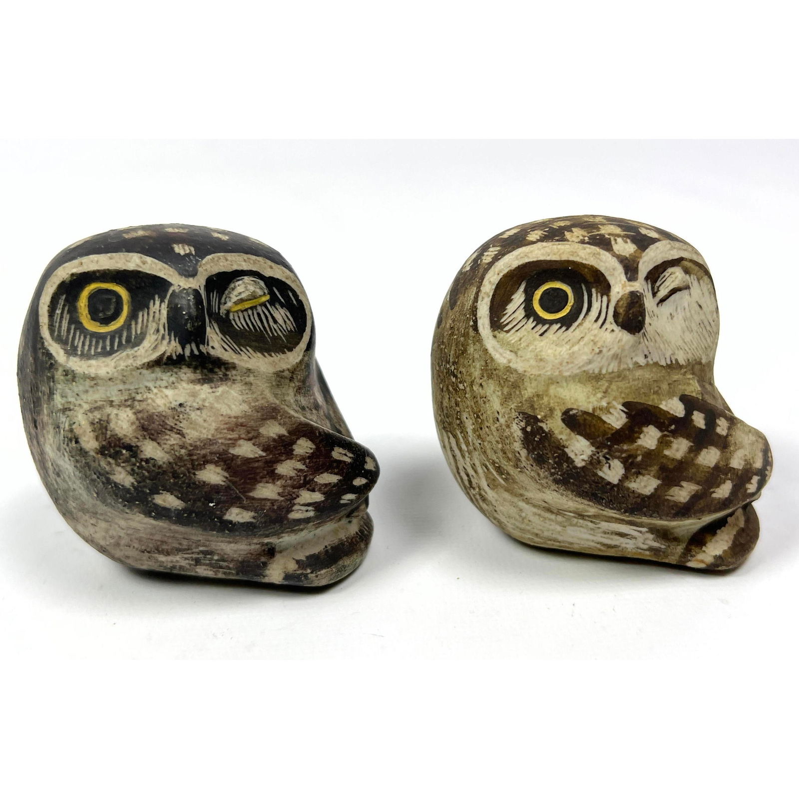 2pc Signed Stig Lindberg Gustavsberg Sweden Glazed Ceramic Owls Danish Modern. Marked. (1 of 10)