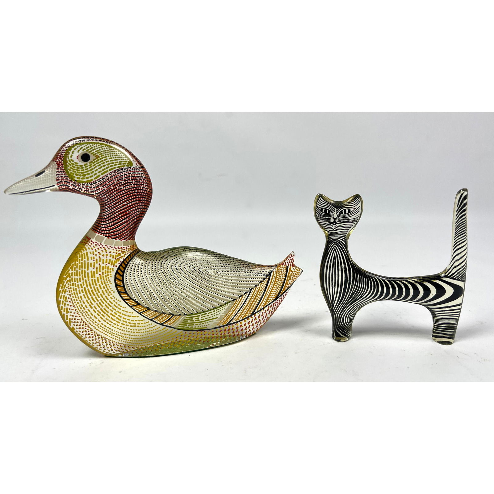 2pc ABRAHAM PALATNIK Brazil MCM Lucite Figures. Cat and Large Duck. PAL (1 of 11)