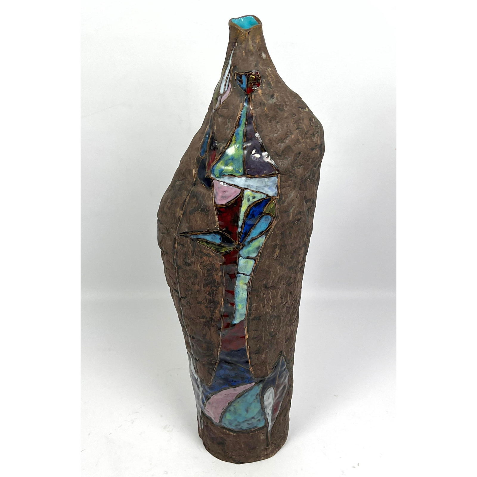 MARCELLO FANTONI Italian Enamel Decorated Vase. Figural. Signed. (1 of 9)