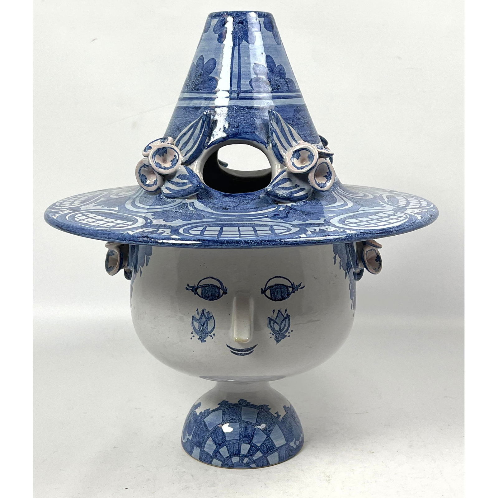 Large BJORN WIINBLAD Danish Modern Pottery Sculpture. 2 Part: Figural Face Bust Base and Flower Deco (1 of 14)