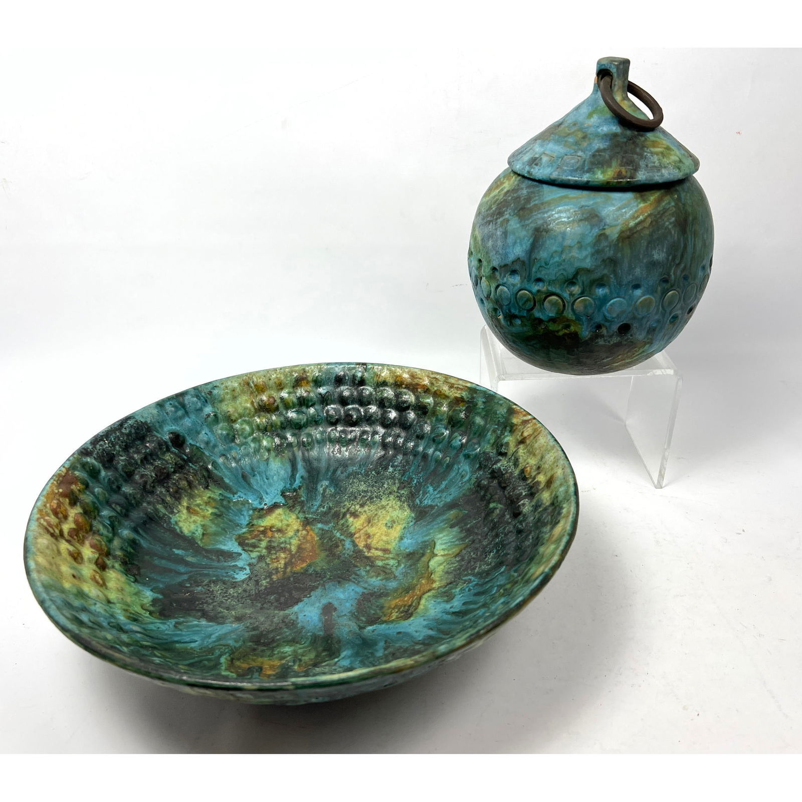 2pc Bagni Bitossi Sea Garden Glaze Covered Jar and Console bowl Raymor Italy Italian (1 of 14)