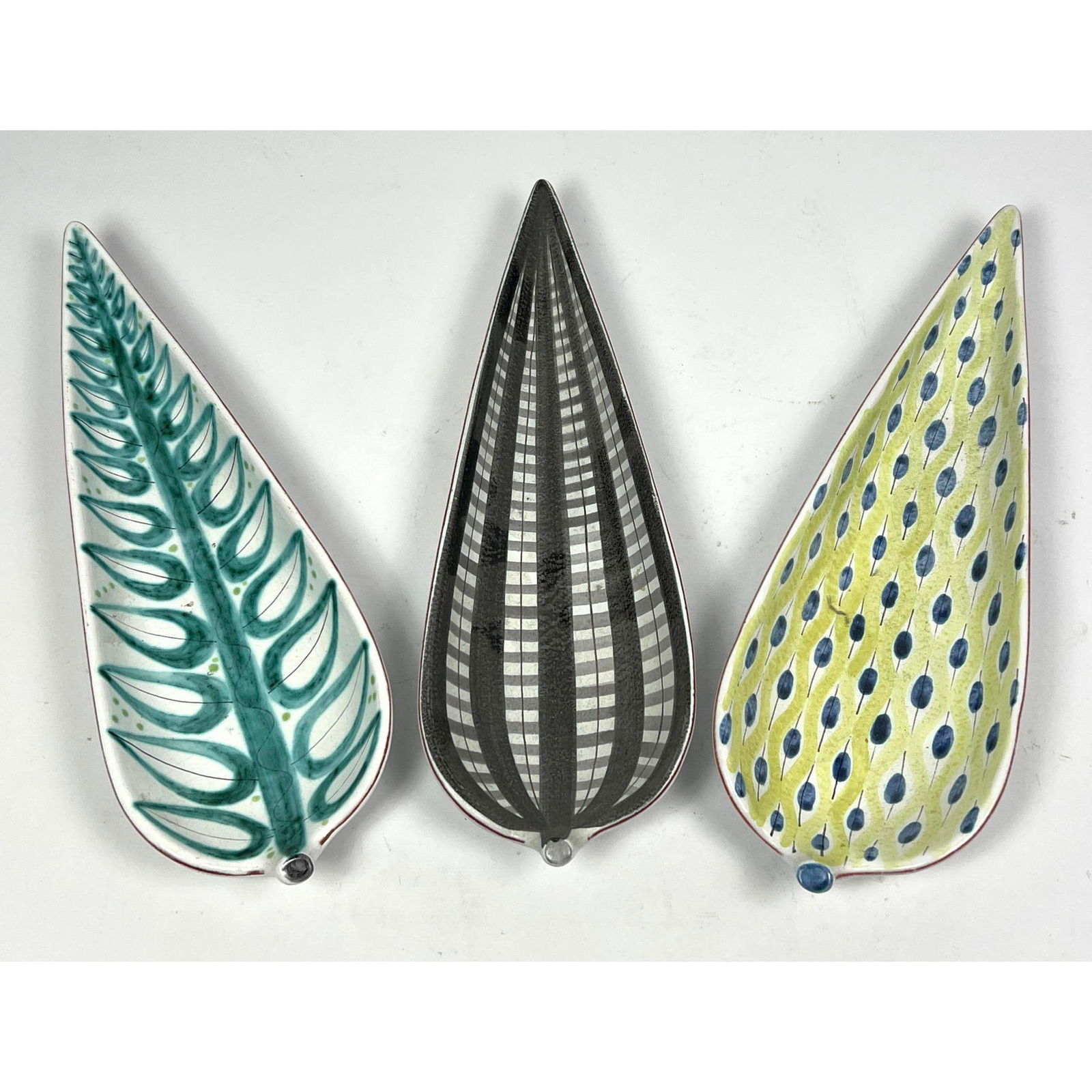 3pc Stig Lindberg Gustavsberg Sweden Leaf Faience Glazed Ceramic Dishes Danish Modern. (1 of 14)