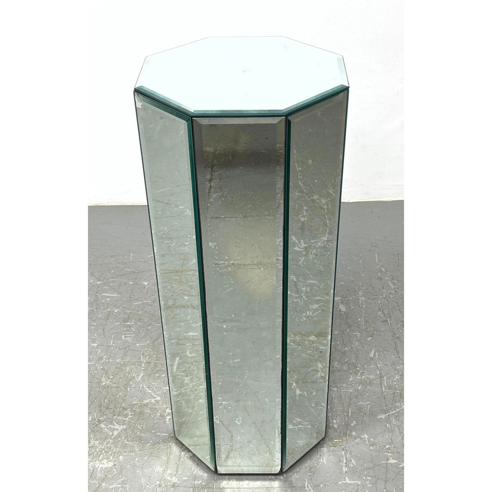 LA BARGE Hexagonal Mirrored Side and Top Display Pedestal. Modernist.: LA BARGE Hexagonal Mirrored Side and Top Display Pedestal. Modernist. Dimensions: Height: 36 inches, Width: 15 inches, Depth: 15 inches. ---