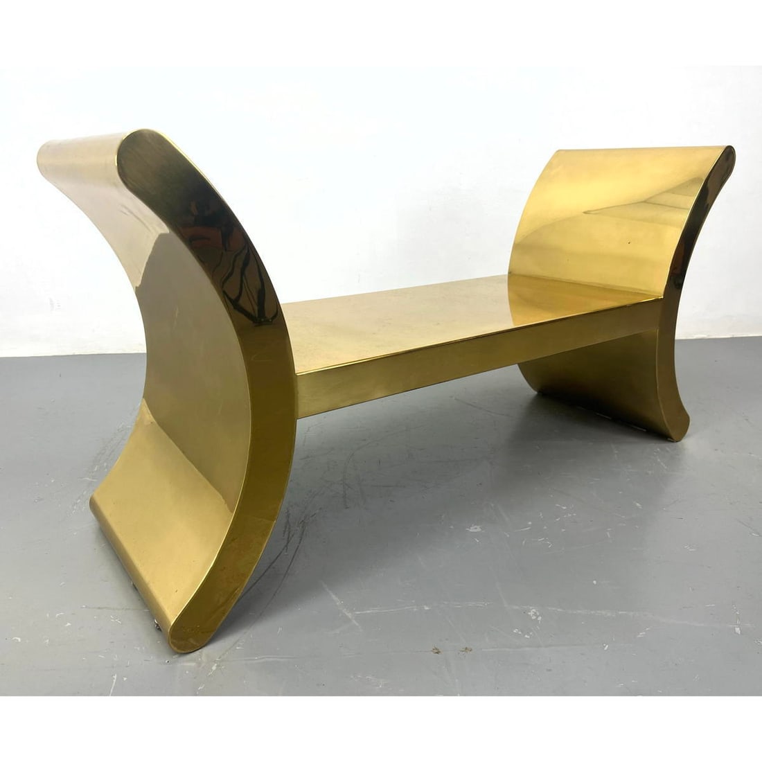 RON SEFF Highly Polished Brass "Ramesses" Bench. Designer Decorator High Style Modernist Bench Seati: RON SEFF Highly Polished Brass "Ramesses" Bench. Designer Decorator High Style Modernist Bench Seating. Heavy. Dimensions: Height: 25 inches, Width: 48 inches, Depth: 16 inches. - Seat Height: 14.5 in
