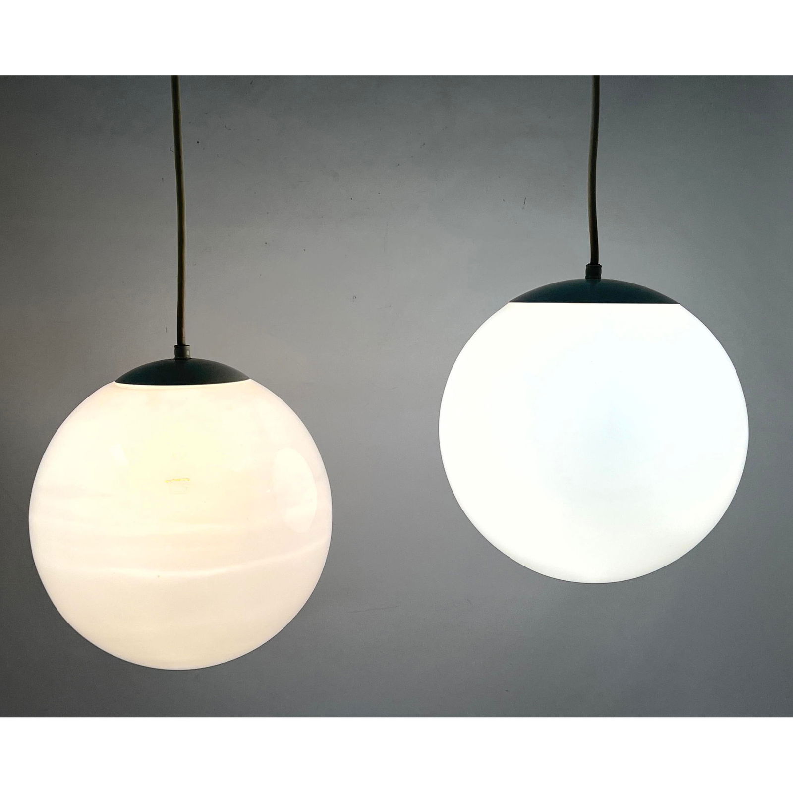 Pair White Glass Globe Pendant Lamps. (1 of 10)